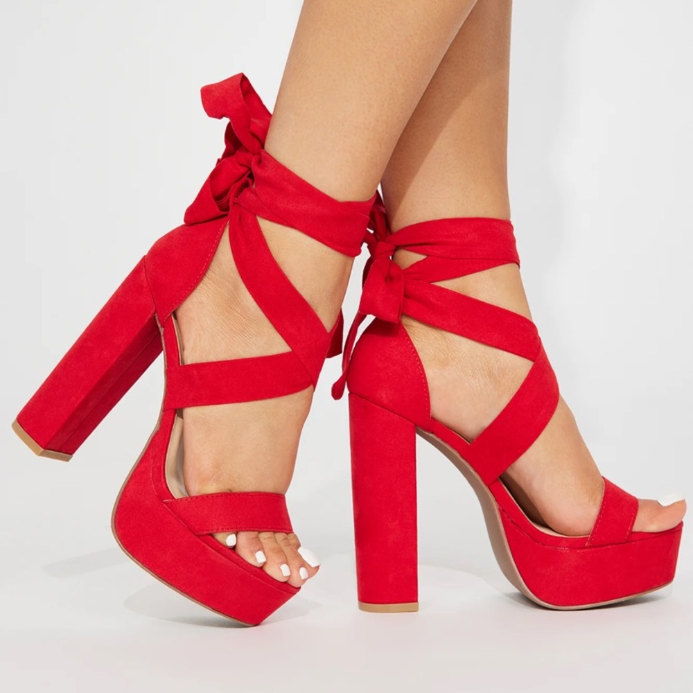 Wrap around, platform, red heel